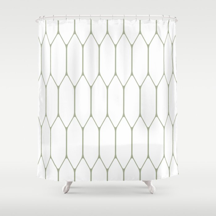 Long Honeycomb Minimalist Geometric Pattern in Sage Green and White Shower Curtain