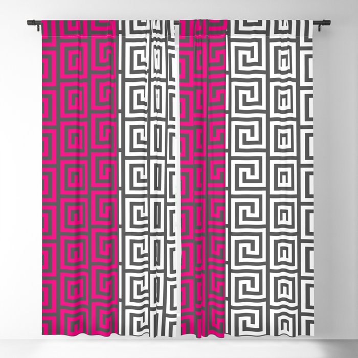 Funky Geometric Greek Shapes in Hot Pink Blackout Curtain