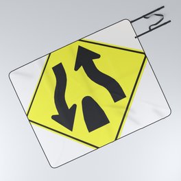 "Divided highway" - 3d illustration of yellow roadsign isolated on white background Picnic Blanket