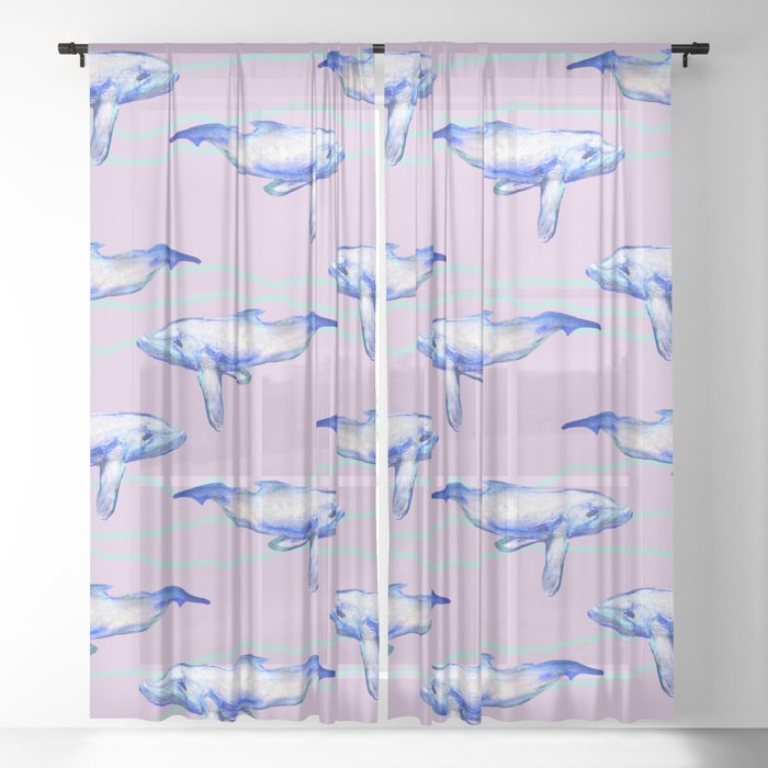 Orca SeaWorld Pink Blue whales  Sheer Curtain