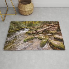 Mossy Rocks Rug | Color, Mossy, Trees, Landscape, Creek, Fallen, Digital, Wilderness, Water, Mountain 