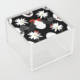 Black Roosters And White Flowers Retro Mood #decor #society6 #buyart Acrylic Box