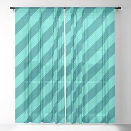 [ Thumbnail: Dark Cyan and Turquoise Colored Lined Pattern Sheer Curtain ]