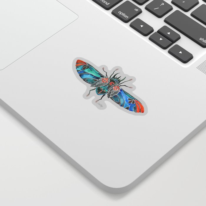 Ornamental Scarab – Turquoise & Coral Sticker