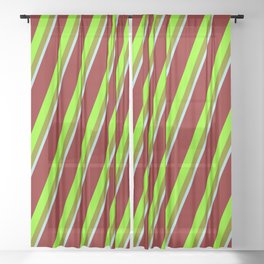 [ Thumbnail: Maroon, Chartreuse, Green & Powder Blue Colored Striped/Lined Pattern Sheer Curtain ]