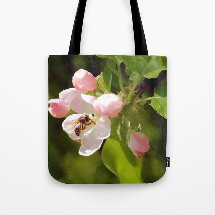 Apple Blossom and Bee Tote Bag