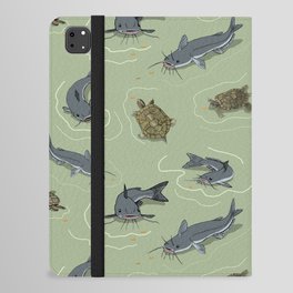 feeding fish and turtles at the creek iPad Folio Case