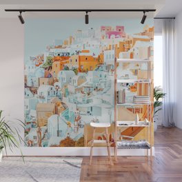 Santorini Vacay | Greece Summer Travel Architecture Buildings | Pastel Beachy Cityscape Photography Wall Mural