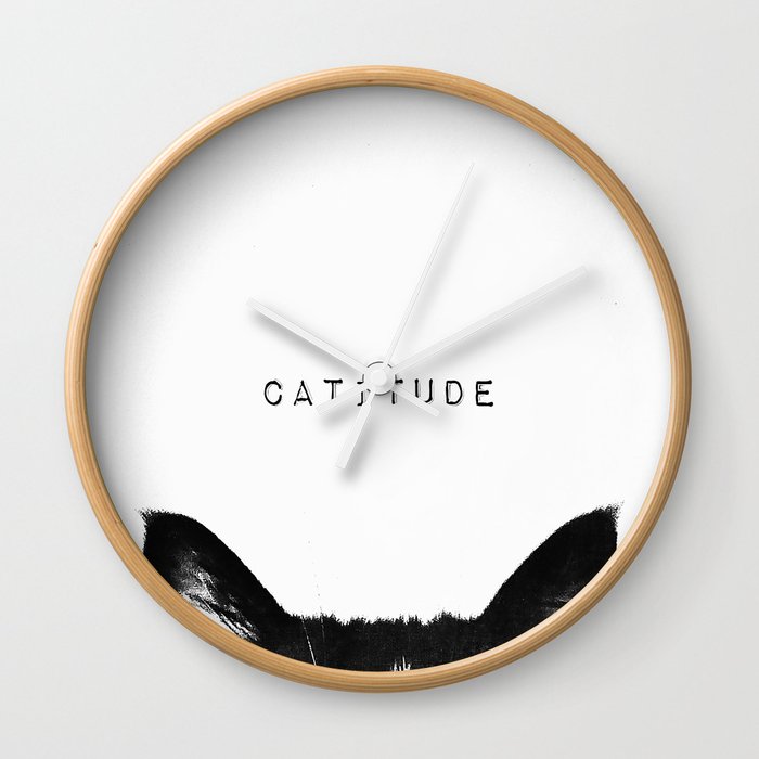 Cat - Catitude - Minimal Adorable Cats Ears - Typography - Animal photography by Ingrid Beddoes Wall Clock