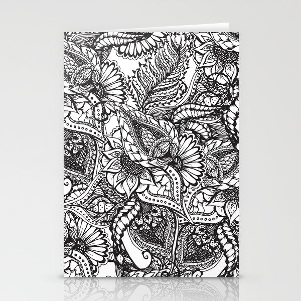 Modern black and white hand drawn floral pattern Stationery Cards