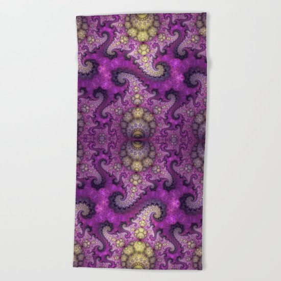Dragon spirals and orbs in pink, purple and yellow Beach Towel