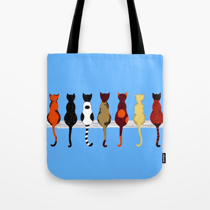 Cat Fence Sitters (Blue) Tote Bag