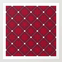 Christmas Snowflakes&Stars Red Art Print