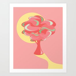 Abstract: Pink tree in front of the yellow sun Art Print