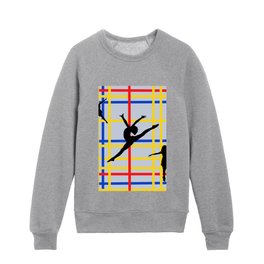 Dancing like Piet Mondrian - New York City I. Red, yellow, and Blue lines on the light blue background Kids Crewneck