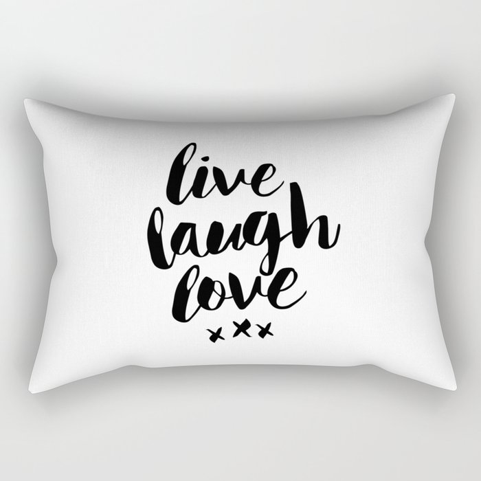 Live Laugh Love black and white wall hangings typography design home wall decor bedroom Rectangular Pillow