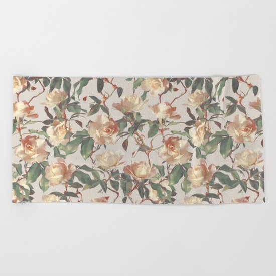 Soft Vintage Rose Pattern Beach Towel