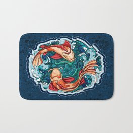 Japanese koi fish painting, koi fish couple in waves Bath Mat