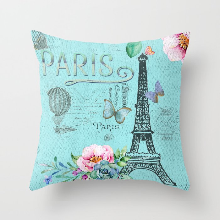 Paris - my blue love Throw Pillow