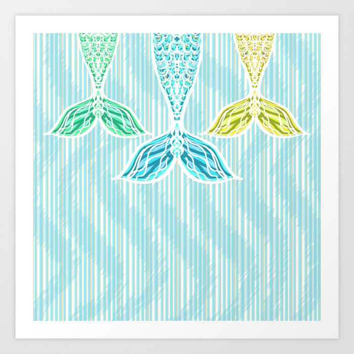 Mermaids and Stripes Art Print