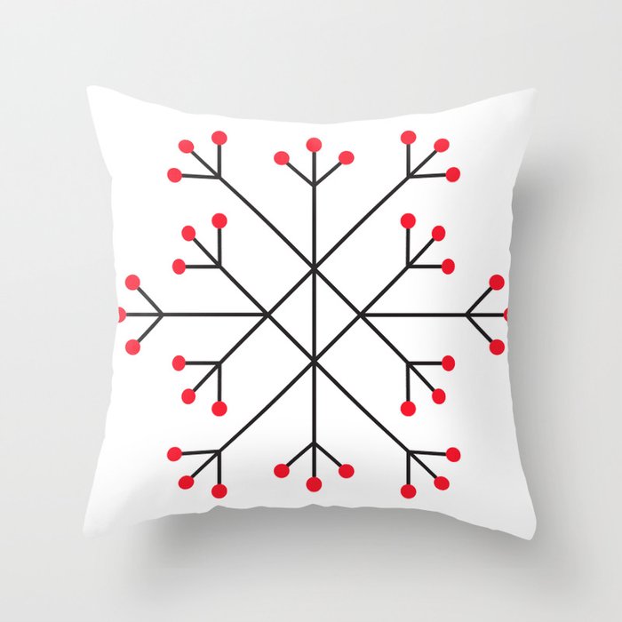 Mod Snowflake Red Berries Throw Pillow