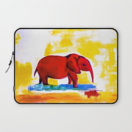 Unique Red Elephant Still Life Painting on Canvas Laptop Sleeve