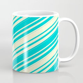 [ Thumbnail: Dark Turquoise & Light Yellow Colored Lines/Stripes Pattern Coffee Mug ]