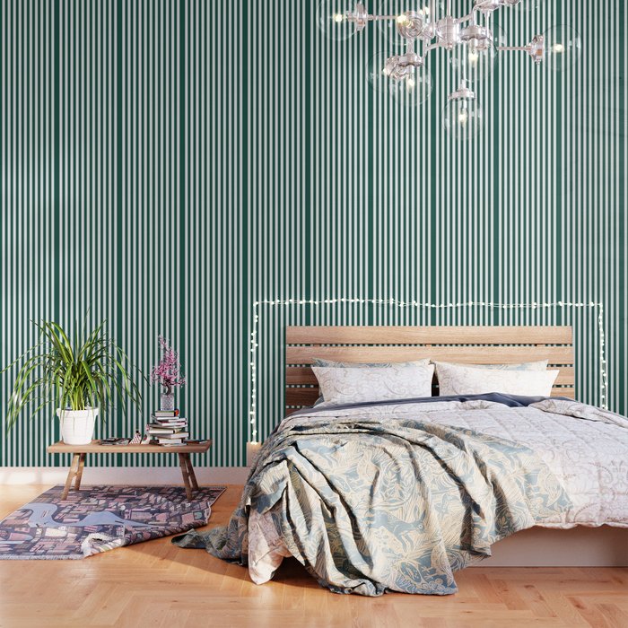 Green And White Stripes Summer Style Wallpaper