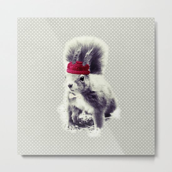 Squirrel & Bow Metal Print