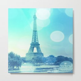 Paris Bokeh Aqua Metal Print