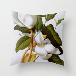 Vintage Botanical White Magnolia Flower Art Throw Pillow