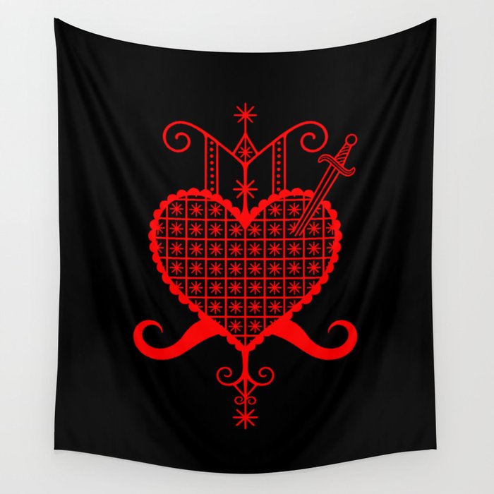 Erzulie Dantor veve Red Wall Tapestry