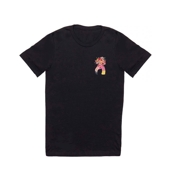 Pink flamingo with flowers on head T Shirt