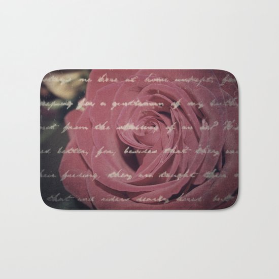 Antique Red Rose with Text Bath Mat