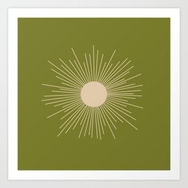 Mid-Century Modern Sunburst II - Minimalist Sun in Mid Mod Beige and Olive Green Art Print