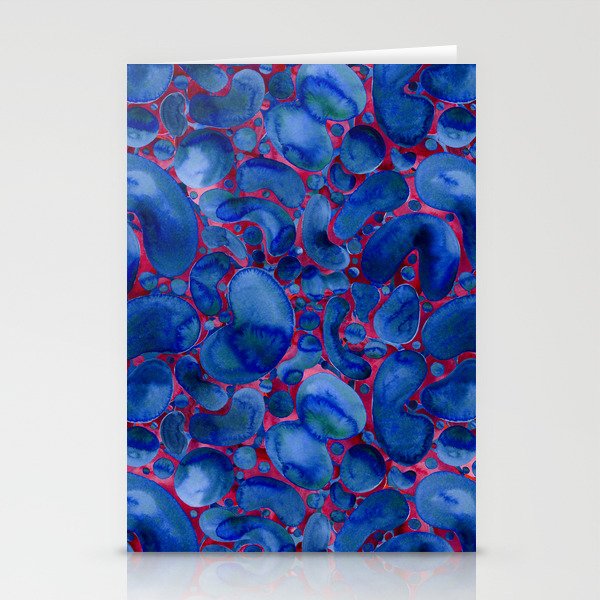Abstract Watercolor Bubbles (Navy/Red) Stationery Cards
