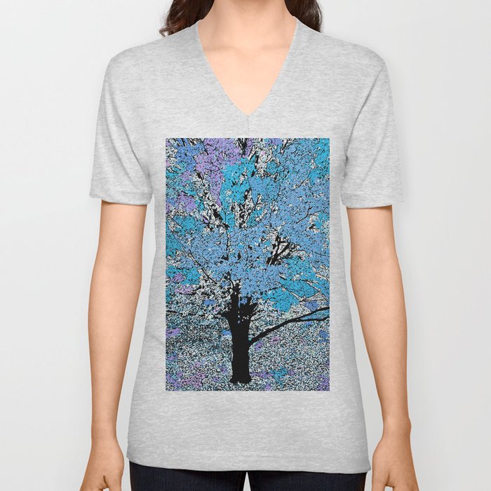 Trees Lilac Blue V Neck T Shirt