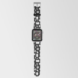 Bright White Halloween Motifs Skulls, Spells & Cats on Spooky Black  Apple Watch Band