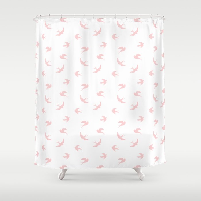 Pastel Pink Flying Birds Seamless Pattern Shower Curtain