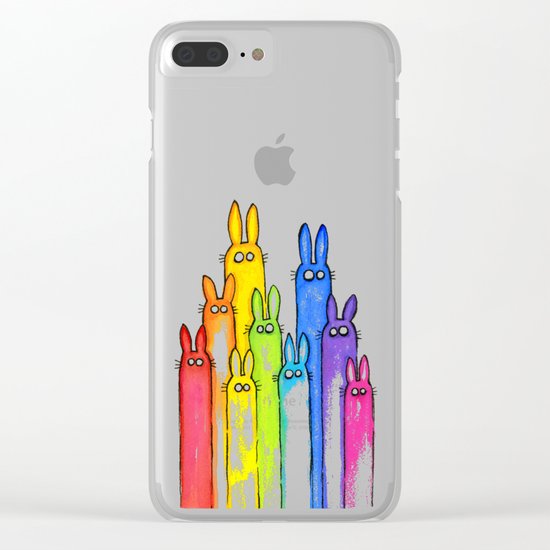 Bunny Rainbow Bunnies Rabbit Watercolor Pattern Whimsical Colorful Animals Clear iPhone Case
