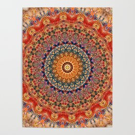 Indian Summer I - Colorful Boho Feather Mandala Poster