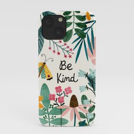 Be Kind iPhone Case | Pink, Taniagarcia, Insect, Garden, Curated, Bekind, Green, Leaves, Floral, Drawing 
