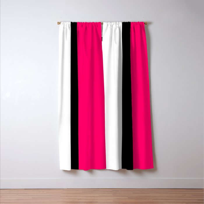 Modern White Black And Bright Pink Color Blocks Blackout Curtain