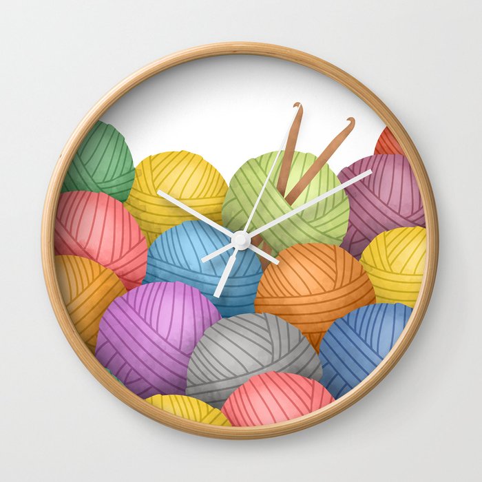 Two Crochet Hooks And A Lot Of Yarn Wall Clock by A Little Leafy