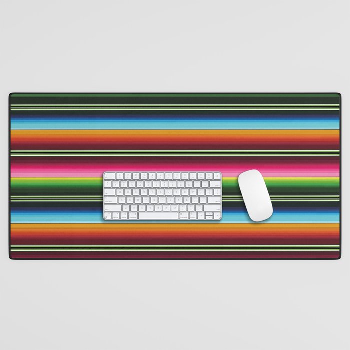 Multi neon Serape Saltillo Mexican sarape blanket vibrant color stripes zarape pattern Desk Mat