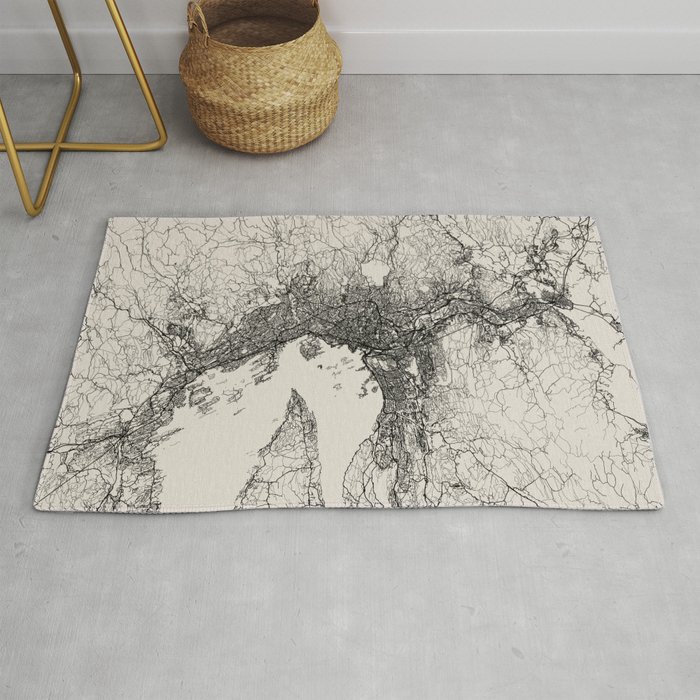 Oslo, Norway - City Map. Black and White Aesthetic Rug