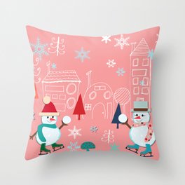 winter fun pink Throw Pillow