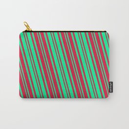 [ Thumbnail: Crimson and Green Colored Lines/Stripes Pattern Carry-All Pouch ]