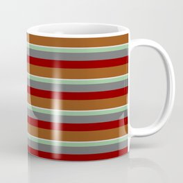 [ Thumbnail: Colorful Light Gray, Dark Sea Green, Dim Gray, Maroon & Brown Colored Lines Pattern Coffee Mug ]