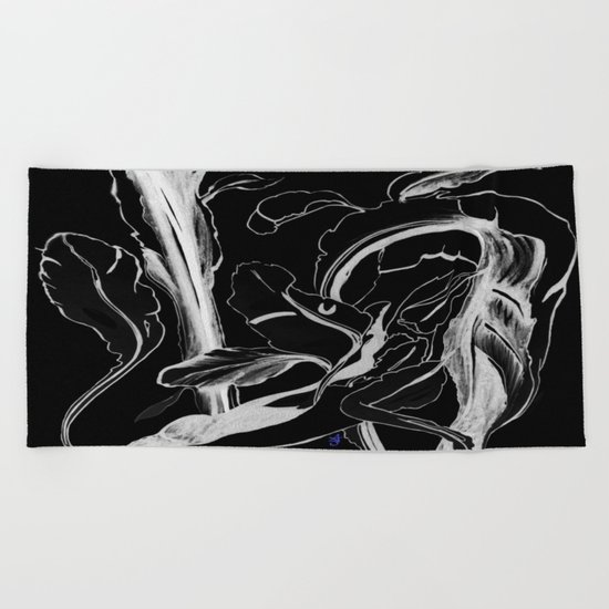 Plant in Blue Marker - Leaf of Life Miracle Leaf - White on Black Beach Towel